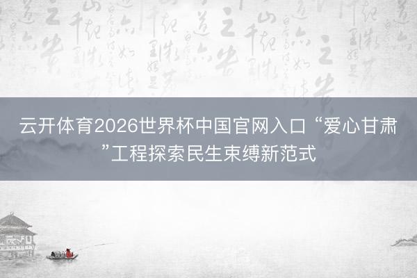 云开体育2026世界杯中国官网入口 “爱心甘肃”工程探索民生束缚新范式